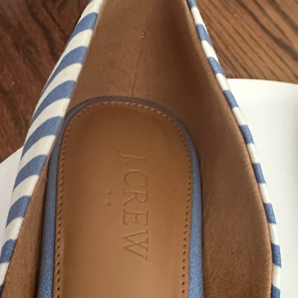 J. Crew White Blue Stripes Zoe D'Orsey Pointed Toe Nautical Cutout Flats Size 8 - Picture 3 of 9